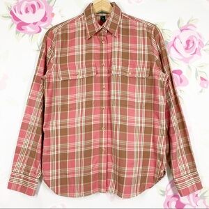 Lauren Ralph Lauren Pink Brown Checkered Plaid Button Down Shirt M